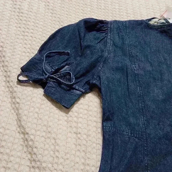 Sim & Sam Denim V-Neck Dress Puff Sleeves - Picture 6 of 6